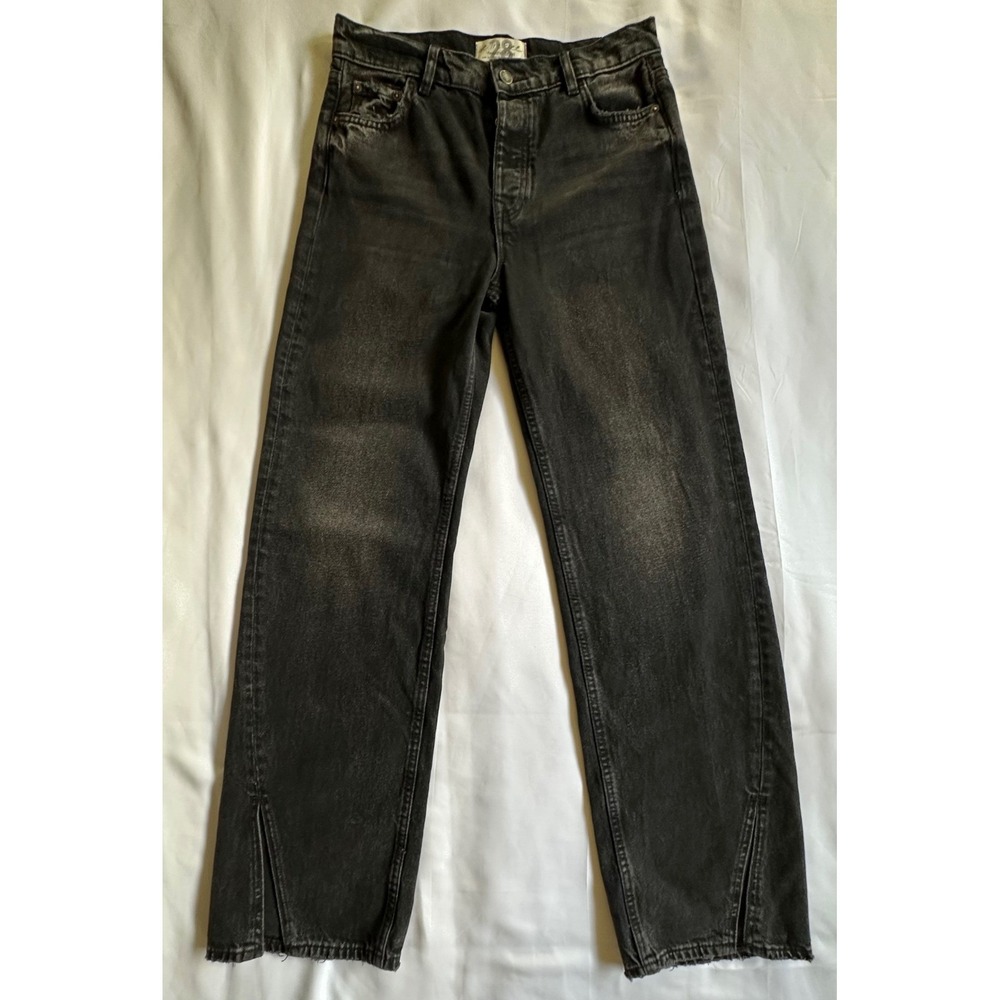 Free People We The Free Straight Leg Jeans Washed Black Size 28 Slit Hem
